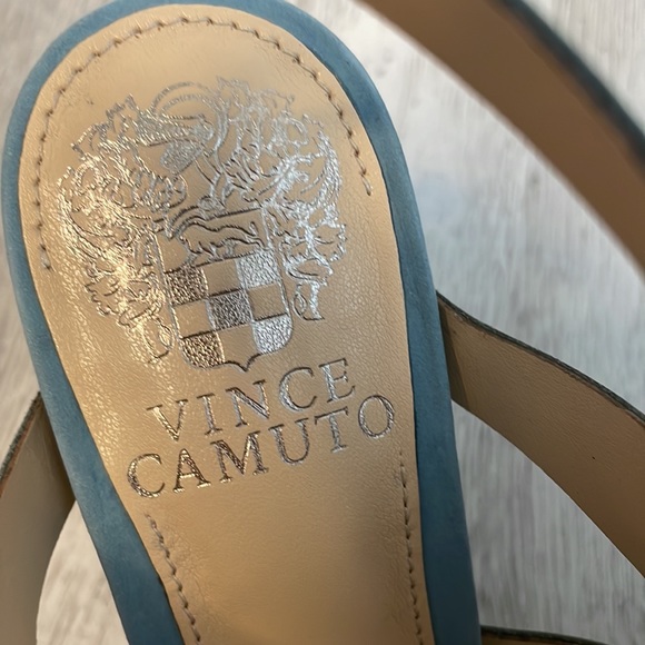 NIB Vince Camuto Norla Sage Nubuck Blue Suede Leather Heel Sandals 6.5 - Picture 2 of 7